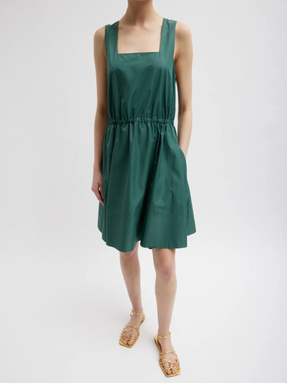 Tibi Italian Sporty Nylon Short Tank Dress Dark Hunter Green 8 NWT